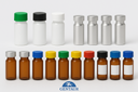 [labsk5741] 96 Braunglasröhrchen  im Ablagekasten aus Polypropylen mit Kunststoff-Schraubverschluß, grün - B-9022-PP-G